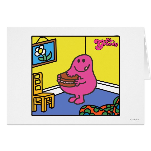 Cartão Sr. Greedy | Comida na sala de estar (Frente Horizontal)