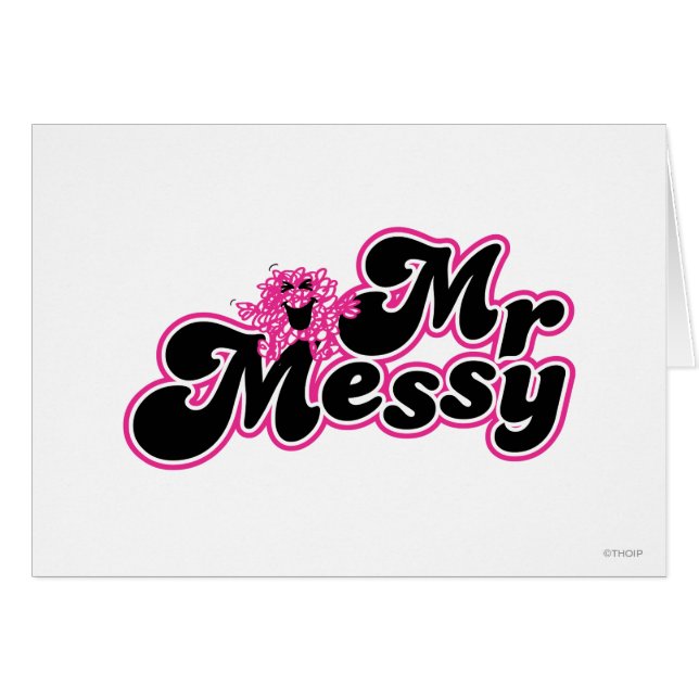 Cartão Sr. Messy | Grandes letras pretas e rosa (Frente Horizontal)