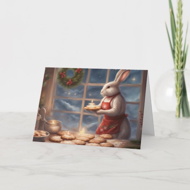 Cartão Sra. Bunny servindo assados de Natal (Frente)