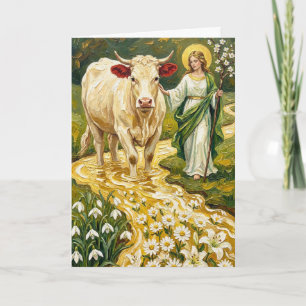 Cartão St. Brigid & A Vaca Branca (Imbolc)