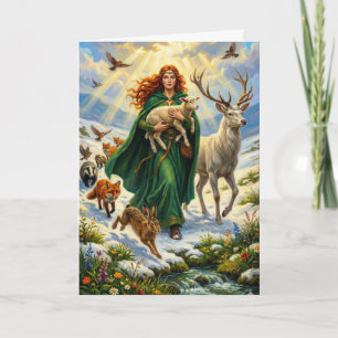 Cartão St Brigid Deusa da Primavera Animais da Floresta I