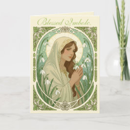 Cartão St Brigid segurando flocos de neve no Imbolc