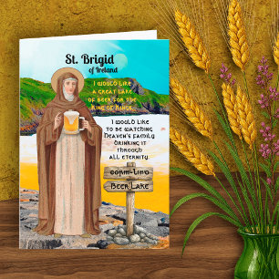 Cartão St. Brígida da Irlanda e Seu Lago de Cerveja