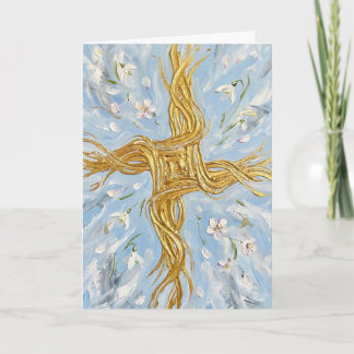 Cartão St Brigid's Cross Snowdrops Golden Imbolc Art