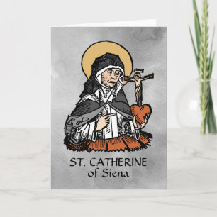 Cartão St. Catarina de Siena com Coração com Crucifixo