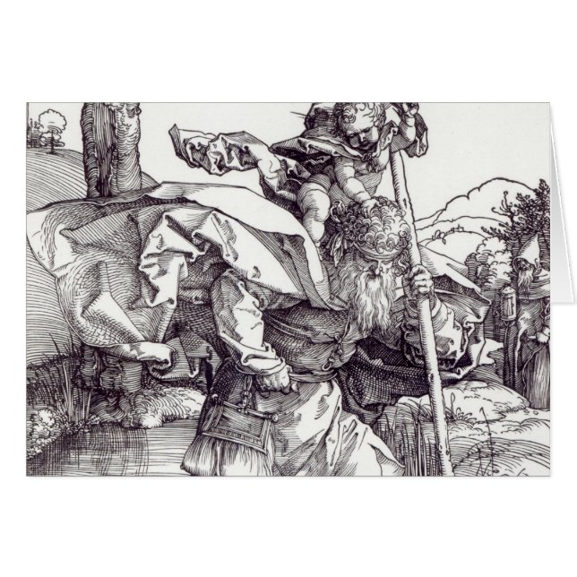 Cartão St Christopher que leva o cristo infantil, 1511 (Frente Horizontal)
