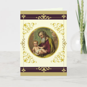 Cartão St. José & Menino Jesus Decorativo Dourado