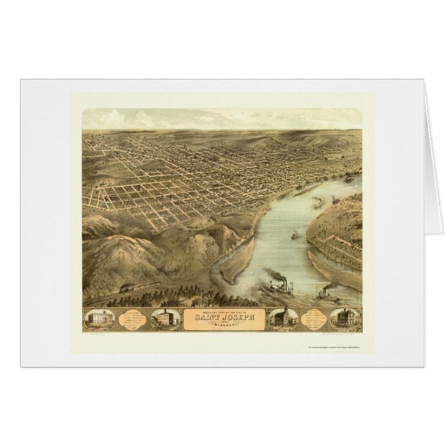 Cartão St Joseph, mapa panorâmico do MO - 1868 (Frente Horizontal)