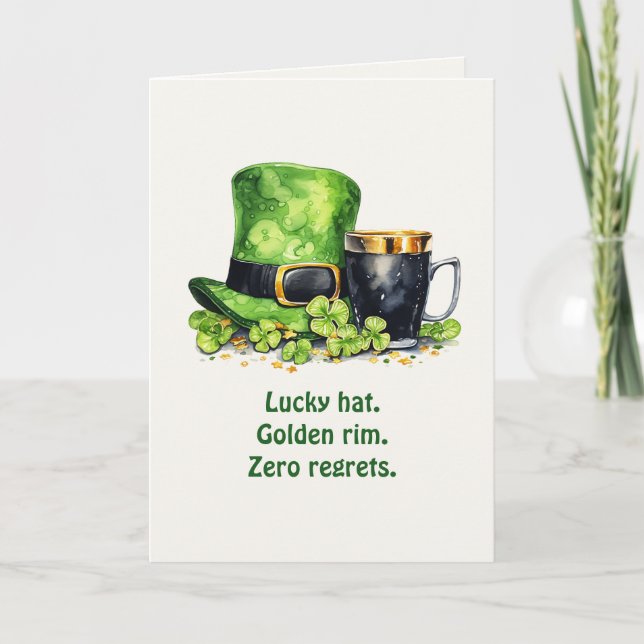 Cartão St. Patrick’s Day Leprechaun Hat & Mug Funny Card (Frente)