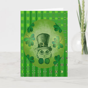 Cartão St. Patrick's Cat with Shamrocks Drawing Card