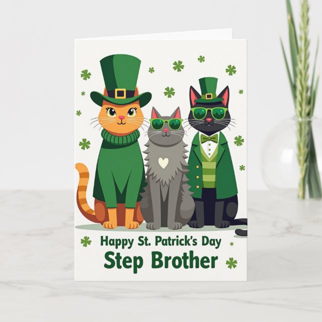 Cartão St Patricks Cats Step Brother Card (Frente)