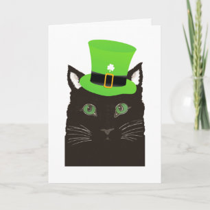 Cartão St. Patrick's Day Black Cat wearing Green Hat