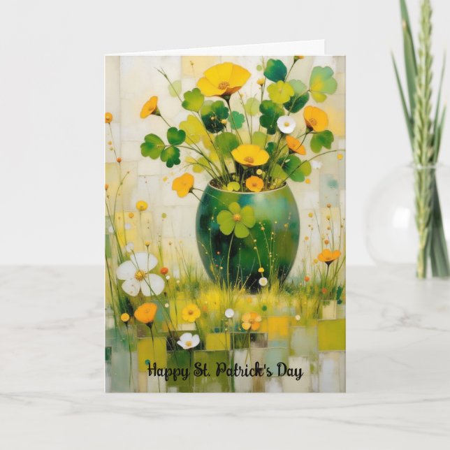 Cartão St. Patrick's Day Card with Green Vase (Frente)