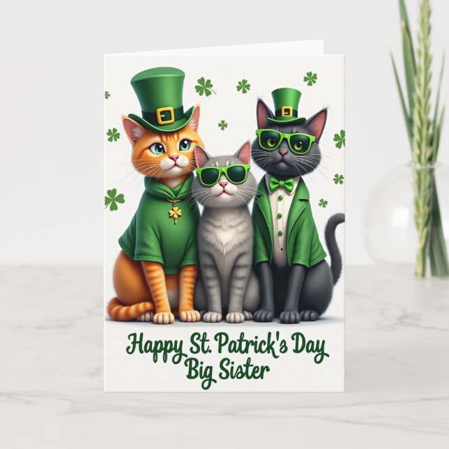 Cartão St Patricks Day Cats Big Sister Card (Frente)