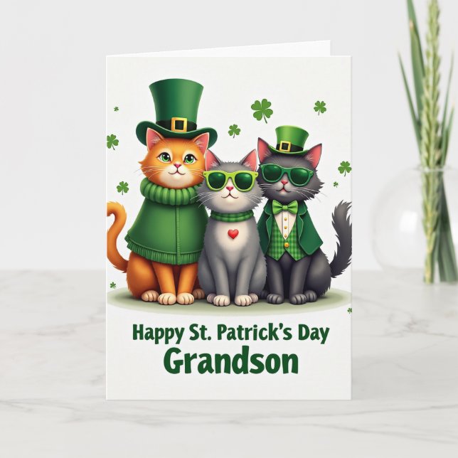 Cartão St Patricks Day Felines Glitter Card (Frente)