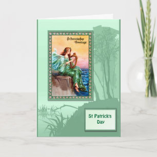 Cartão St Patrick's day, Harpist by the sea