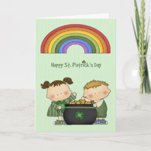 Cartão St. Patrick's Day, Pot of Gold, Rainbow, Children