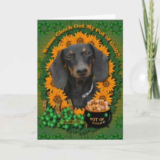 Cartão St. Patricks - Pote do Dourado - Dachshund - Winst (Frente)