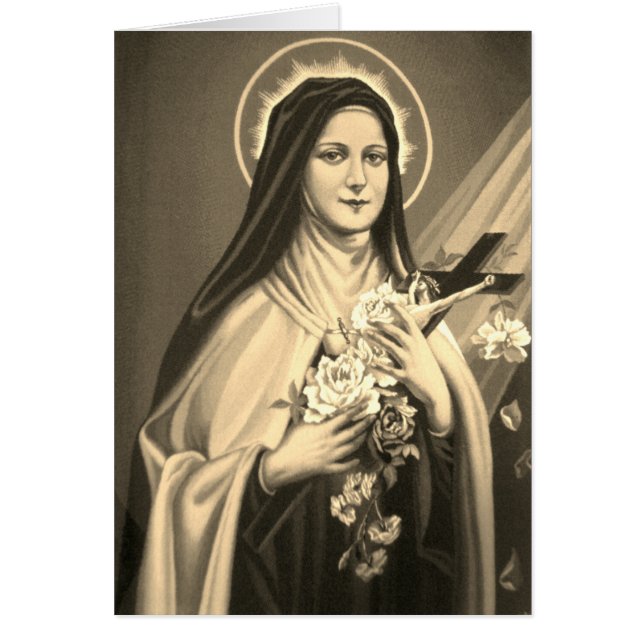 Cartão St. Therese da criança Jesus pouco Sepia da flor (Frente)