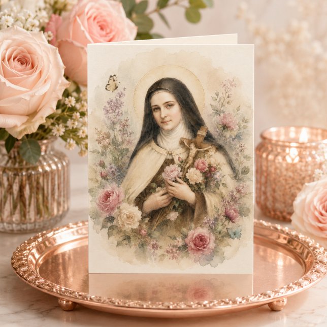 Cartão St. Thérèse Floral com Versículo da Escritura (Criador carregado)
