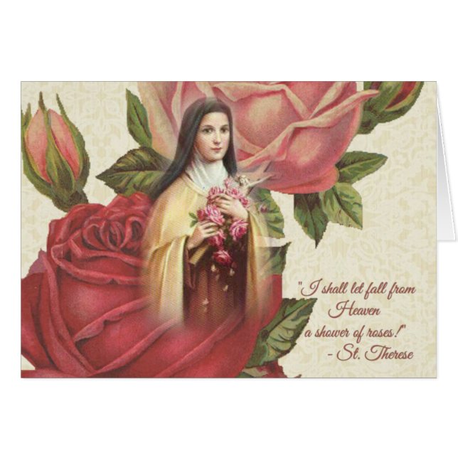 Cartão St. Therese os rosas pequenos da flor w/pink (Frente horizontal)