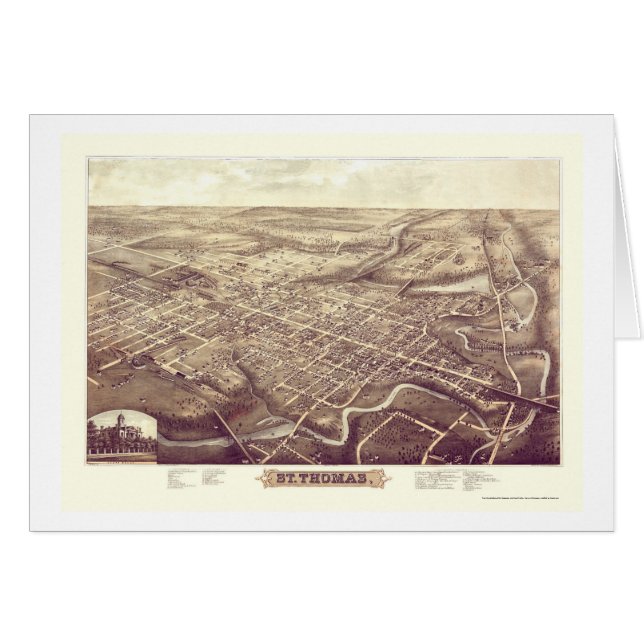 Cartão St Thomas, SOBRE, mapa panorâmico de Canadá - 1896 (Frente Horizontal)