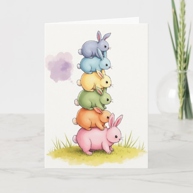 Cartão Stacked Pastel Bunnies Card (Frente)