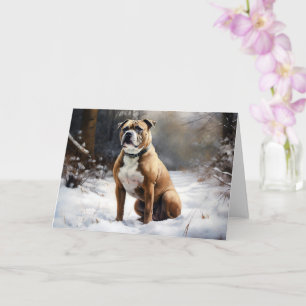 Cartão Staffordshire Bull Terrier Deixe Nevar Natal