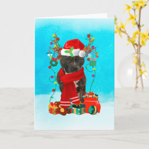 Cartão Staffordshire Bull Terrier na neve com Natal 