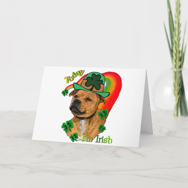 Cartão Staffordshire Bull Terrier St Patricks (Frente)