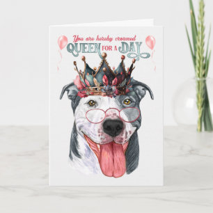 Cartão Staffordshire Dog Queen para um dia de aniversário