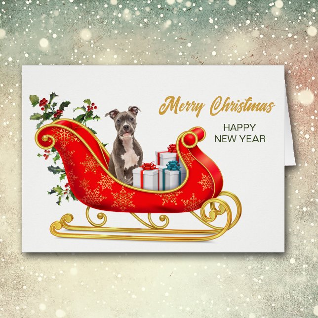 Cartão Staffordshire Terrier Dog Christmas Sleigh Card (Criador carregado)