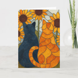 Cartão Stained Glass Cats and Sunflowers Art Design