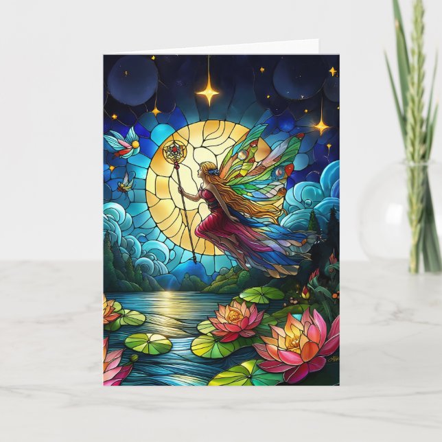 Cartão Stained Glass Moonlight Flight Fairy  (Frente)