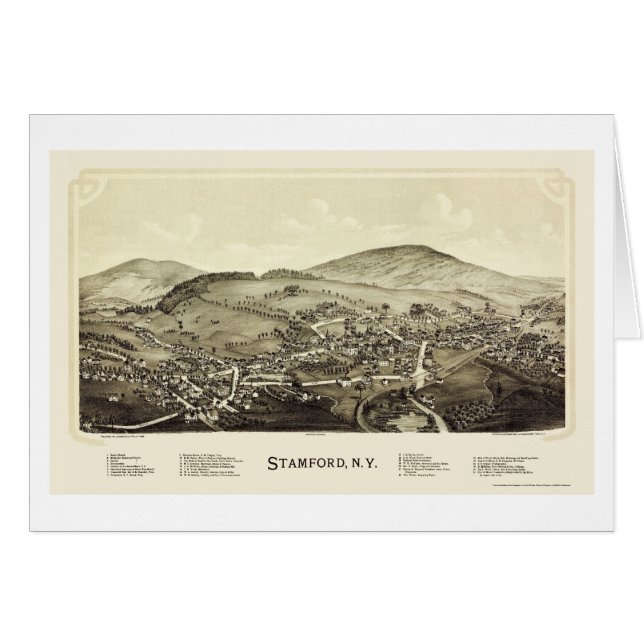 Cartão Stamford, mapa panorâmico de NY - 1890 (Frente Horizontal)