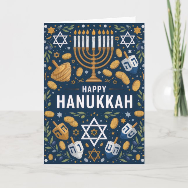 Cartão Star of David Menorah Pattern – Happy Hanukkah (Frente)