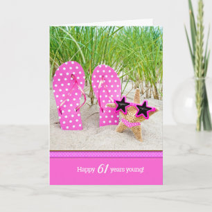Cartão Starfish e flip-flops cor-de-rosa para o aniversá