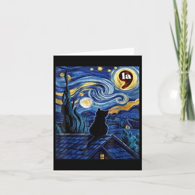 Cartão Starry Night Black Cat Comma La Kamala Harris (Frente)