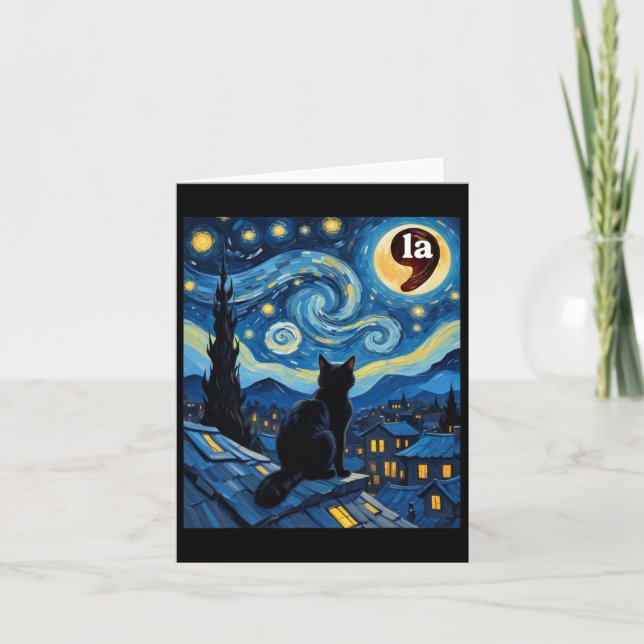 Cartão Starry Night Black Cat Comma La Kamala Harris 1 (Frente)