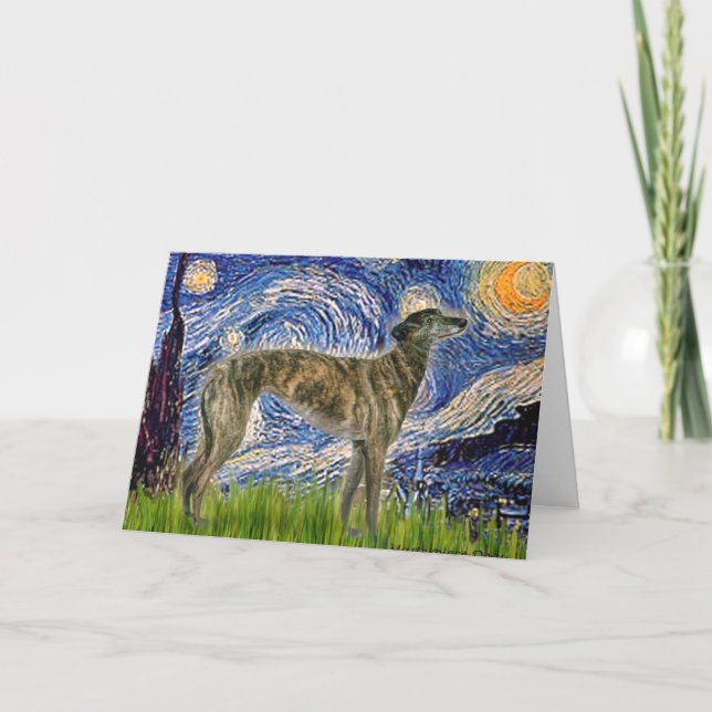 Cartão Starry Night com um Brindle Greyhound (Frente)