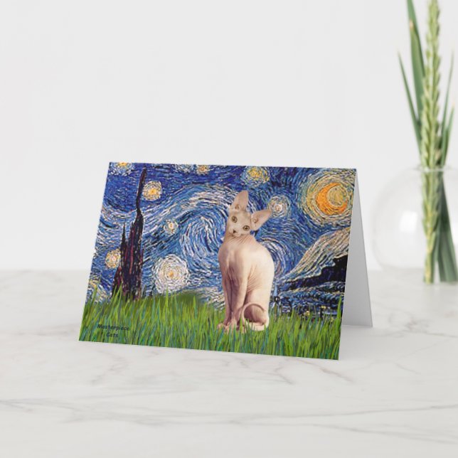 Cartão Starry Night - Cream Sphynx Cat (Frente)
