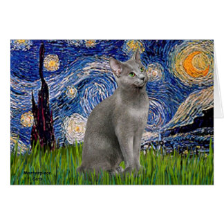 Cartão Starry Night - gato azul russo