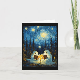 Cartão Starry Night Ghost Book Lendo Campanha