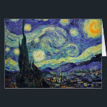 Cartão Starry Night por van Gogh<br><div class="desc">Van Gogh era obcecado pelo simbolismo de objetos luminosos e de cor. A lâmpada era um símbolo de calma e segurança. A estrela simbolizou a fé, e a luz gasosa, as realidades humanas. O azul ultramarino profundo era infinito, enquanto o vermelho e o verde expressavam "essas coisas terríveis, as paixões...</div>