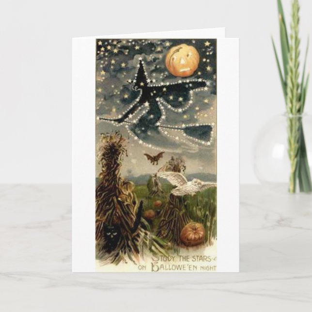 Cartão Starry Witch sobre Broomstick (Frente)