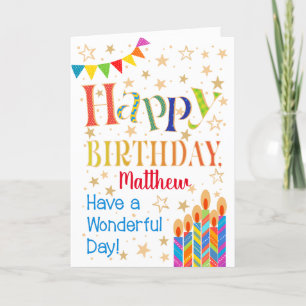 Cartão Stars, Bunting, Candles to Customise Birthday