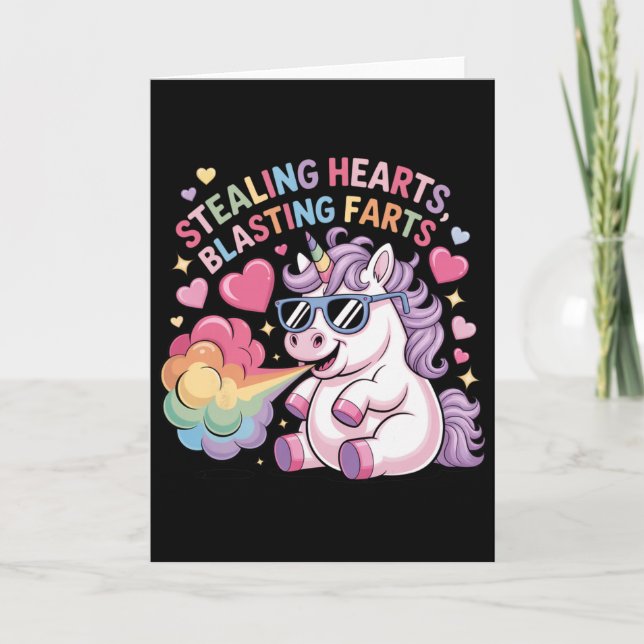 Cartão Stealing Hearts Blasting Farts Unicorn Valentine _ (Frente)
