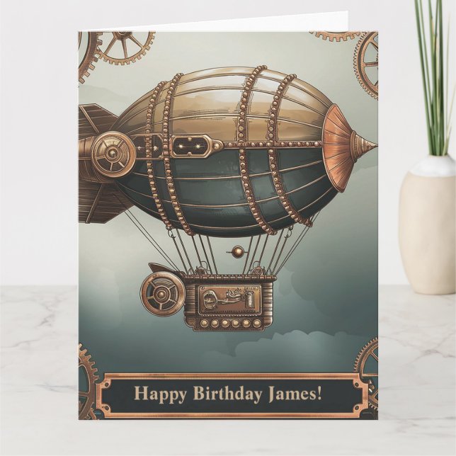 Cartão Steampunk Airship Vintage Adventure Design (Frente)