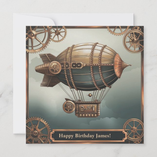 Cartão Steampunk Airship Vintage Adventure Design (Frente)