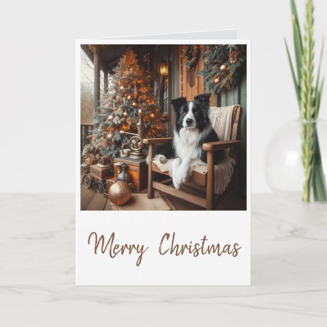 Cartão Steampunk Border Collie Christmas (Frente)